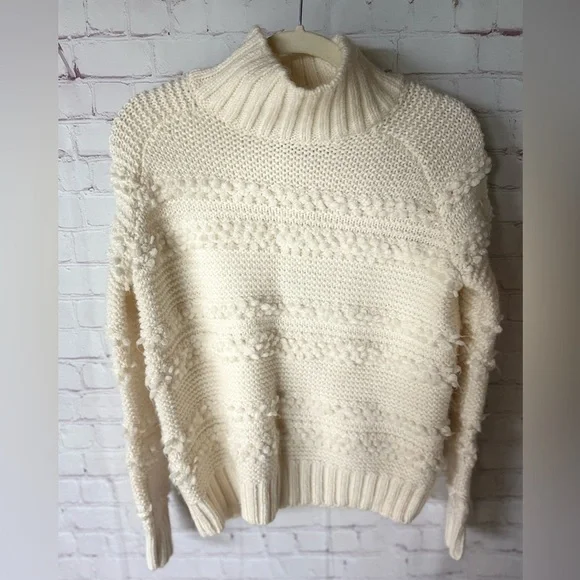 Magaschoni Cream Textured Mock Turtleneck Sweater – Chunky Knit Cozy Pullover XS - Picture 2 of 4